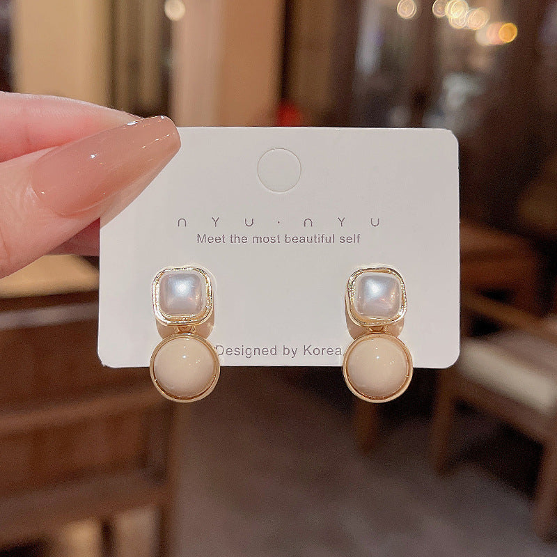 Simple Style Round Square Alloy Inlay Pearl Women's Drop Earrings