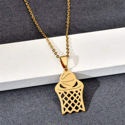 Basic Tree Basketball Tennis Racket Stainless Steel Plating Gold Plated Pendant Necklace