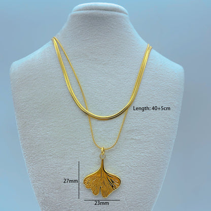 Wholesale Simple Style Flower Butterfly Ginkgo Leaf Titanium Steel Layered Necklaces