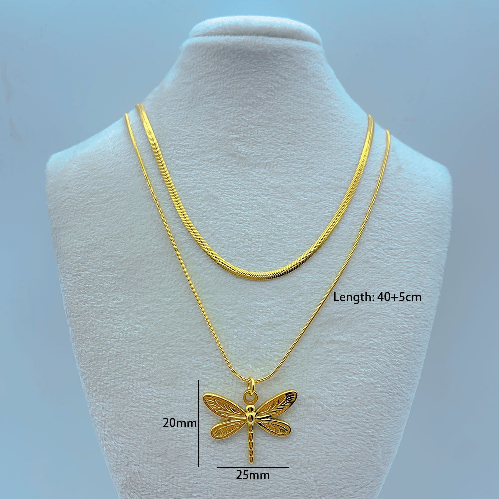 Wholesale Simple Style Flower Butterfly Ginkgo Leaf Titanium Steel Layered Necklaces