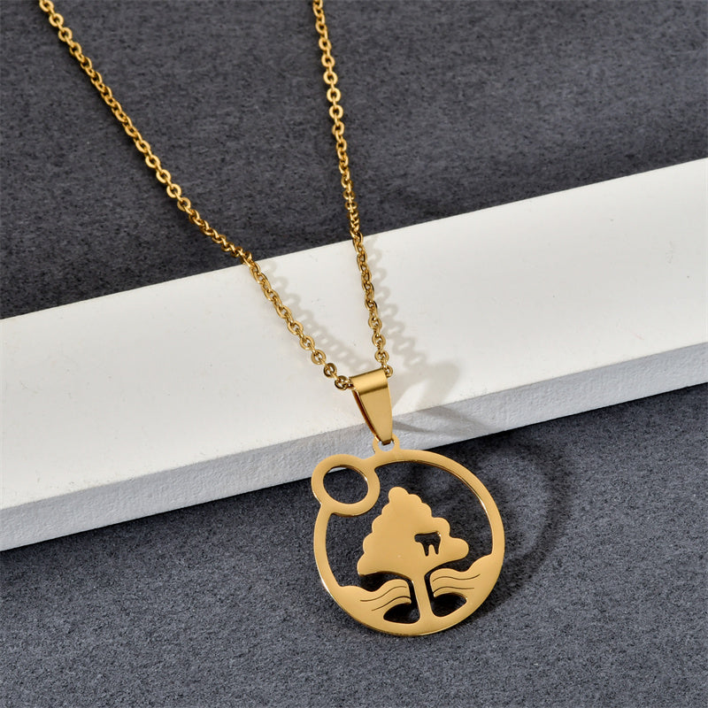 Basic Tree Basketball Tennis Racket Stainless Steel Plating Gold Plated Pendant Necklace