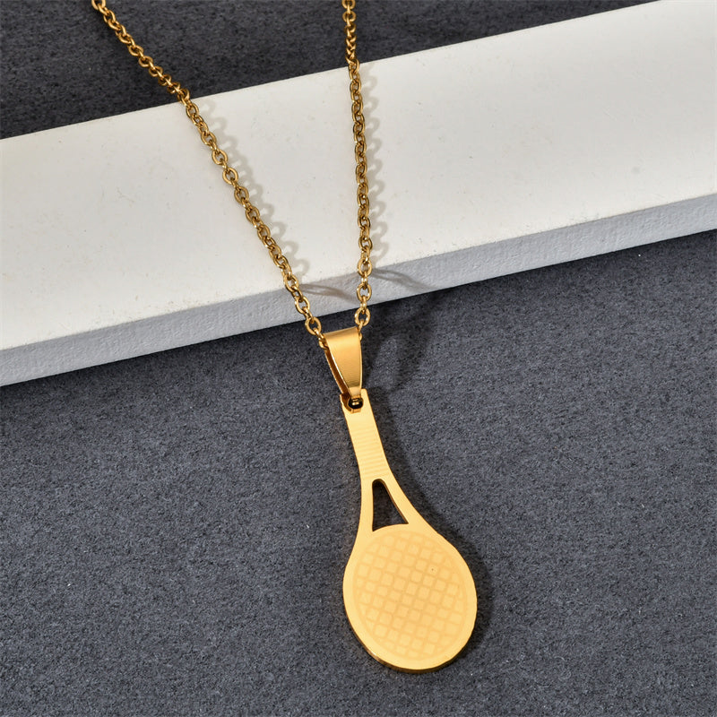 Basic Tree Basketball Tennis Racket Stainless Steel Plating Gold Plated Pendant Necklace