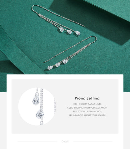 1 Pair Elegant Water Droplets Sterling Silver Plating Inlay Zircon Rhodium Plated Ear Line