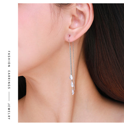 1 Pair Elegant Water Droplets Sterling Silver Plating Inlay Zircon Rhodium Plated Ear Line