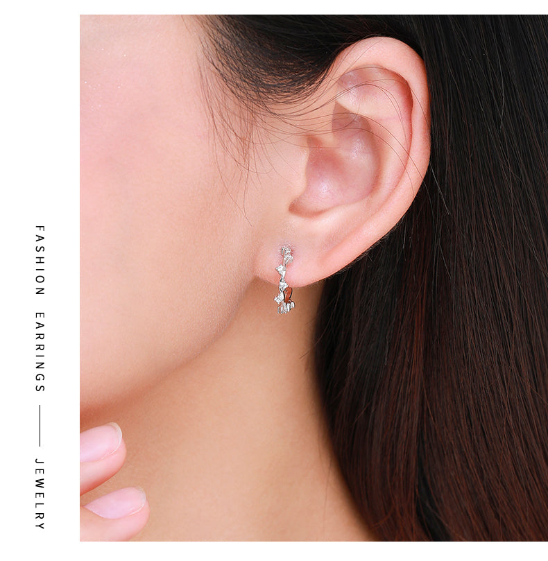 1 Pair Korean Style Geometric Sterling Silver Plating Inlay Zircon Rhodium Plated Ear Studs