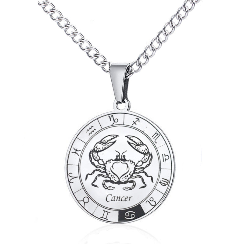 Simple Style Streetwear Round Constellation Stainless Steel Carving Pendant Necklace