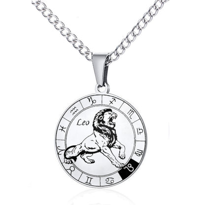 Simple Style Streetwear Round Constellation Stainless Steel Carving Pendant Necklace