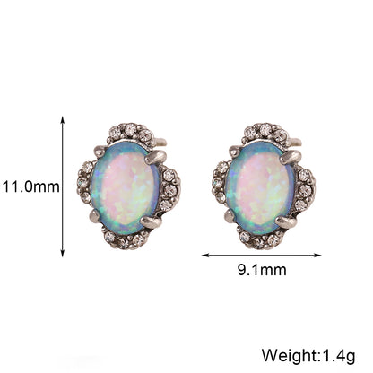 1 Pair Retro Round Water Droplets Heart Shape Plating Inlay Stainless Steel Gem Rhinestones 18k Gold Plated Ear Studs