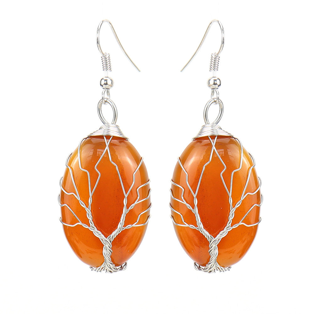 1 Pair Ethnic Style Tree Oval Alloy Natural Stone Handmade Drop Earrings