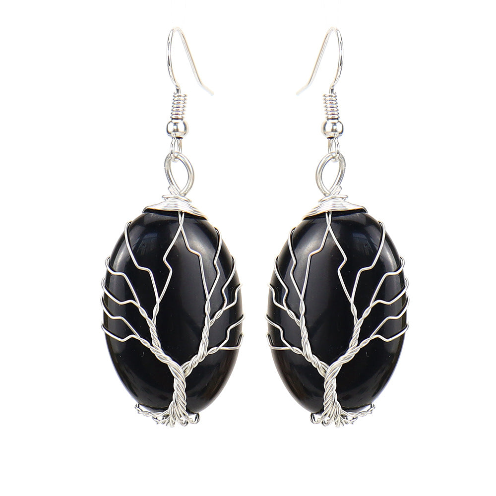 1 Pair Ethnic Style Tree Oval Alloy Natural Stone Handmade Drop Earrings