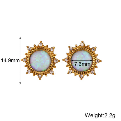 1 Pair Retro Round Water Droplets Heart Shape Plating Inlay Stainless Steel Gem Rhinestones 18k Gold Plated Ear Studs