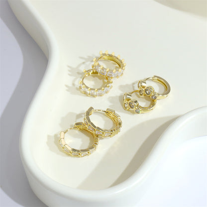 1 Pair Elegant Shiny Round Square Trapezoid Copper Plating Inlay Zircon Gold Plated Hoop Earrings