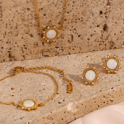 Wholesale Vintage Style Simple Style Classic Style Round Stainless Steel 18k Gold Plated Bracelets Earrings Necklace