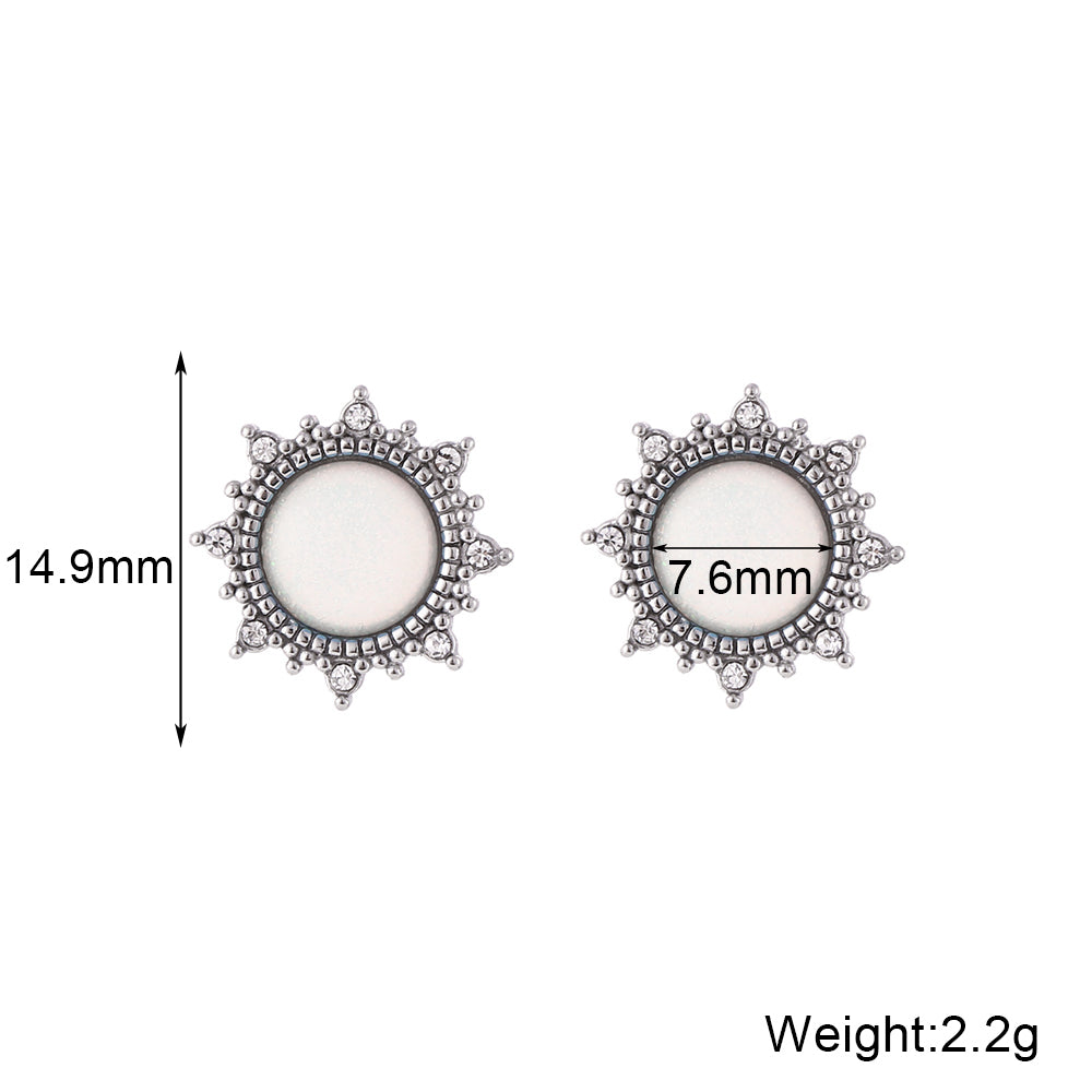 1 Pair Retro Round Water Droplets Heart Shape Plating Inlay Stainless Steel Gem Rhinestones 18k Gold Plated Ear Studs