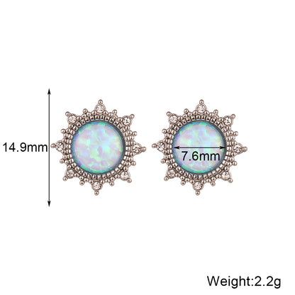 1 Pair Retro Round Water Droplets Heart Shape Plating Inlay Stainless Steel Gem Rhinestones 18k Gold Plated Ear Studs