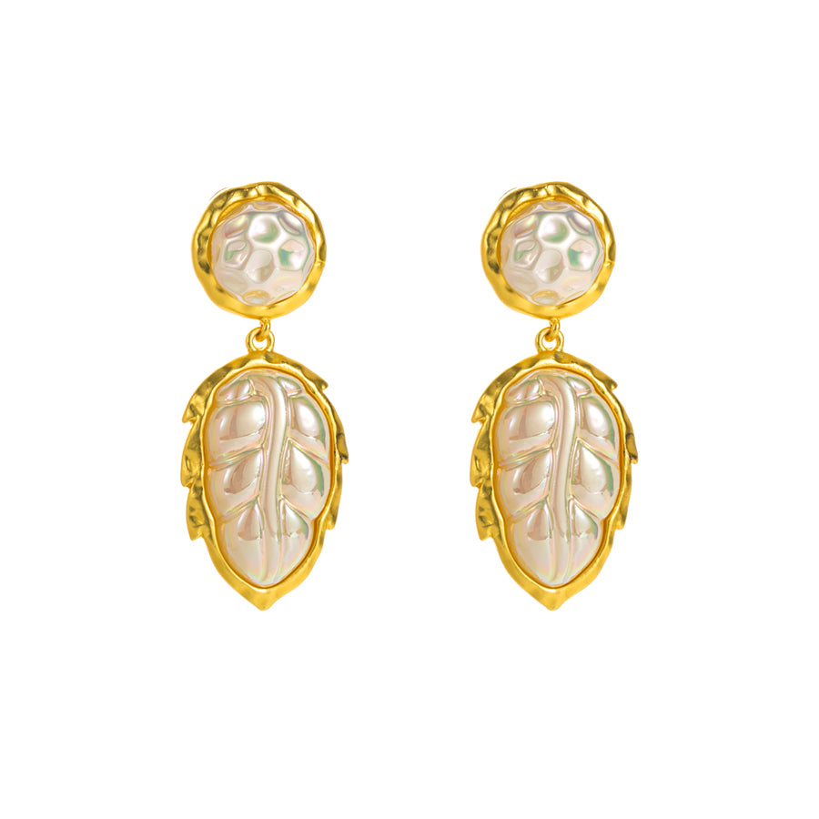 Elegant Baroque Style Leaves Alloy Plating Inlay Resin Rhinestones Pearl Gold Plated Women's Drop Earrings