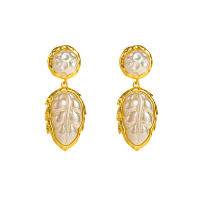 Elegant Baroque Style Leaves Alloy Plating Inlay Resin Rhinestones Pearl Gold Plated Women's Drop Earrings