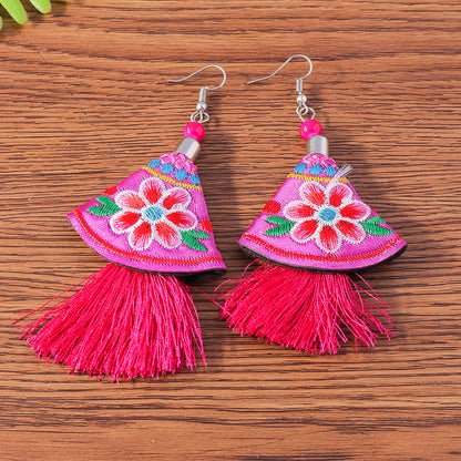 Ethnic Style Sector Cloth Embroidery Women's Drop Earrings