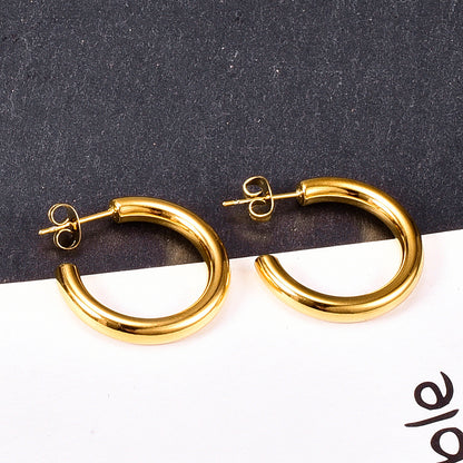 Gooddiy Jewelry Wholesale Fashion C-shaped Titanium Steel Golden Earrings