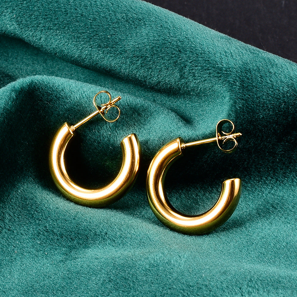 Gooddiy Jewelry Wholesale Fashion C-shaped Titanium Steel Golden Earrings