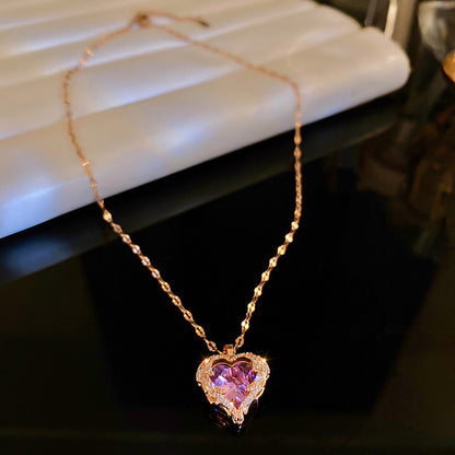 Sweet Heart Shape Fish Tail Copper Pearl Inlay Zircon Necklace