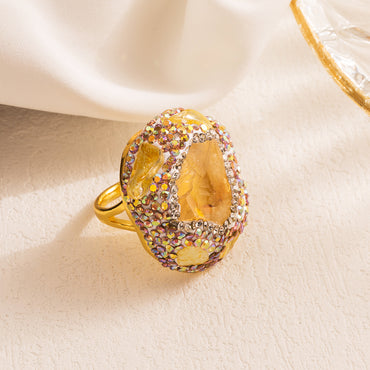 Vacation Oval Copper Gold Plated Pearl Zircon Open Ring In Bulk