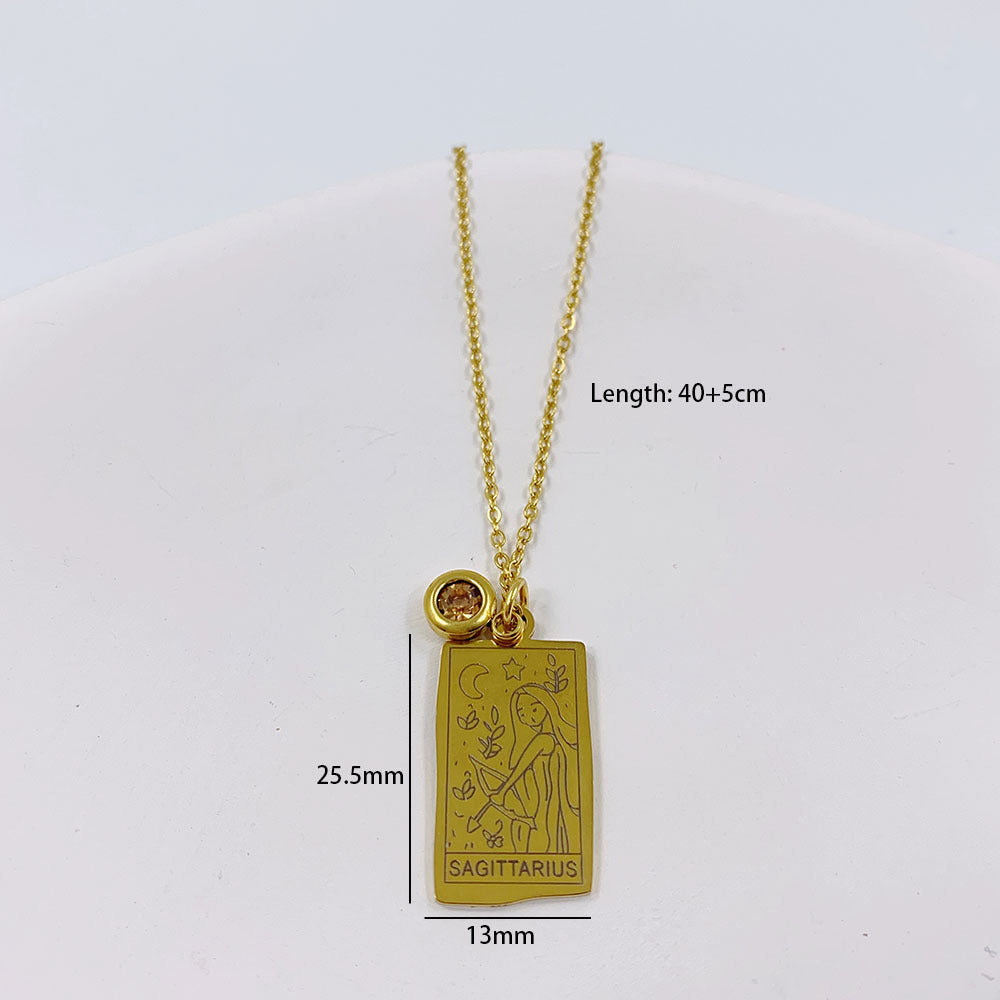 Elegant Retro Constellation Titanium Steel Plating Inlay Zircon Pendant Necklace