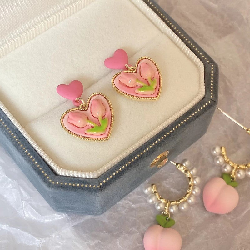 Simple Style Heart Shape Alloy Plating Women's Ear Studs