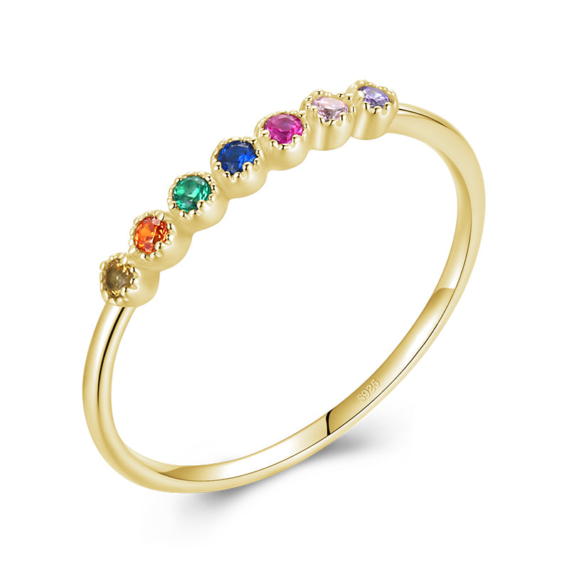 Cute Rainbow Sterling Silver Plating Inlay Zircon 14k Gold Plated Rhodium Plated Rings