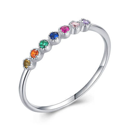 Cute Rainbow Sterling Silver Plating Inlay Zircon 14k Gold Plated Rhodium Plated Rings