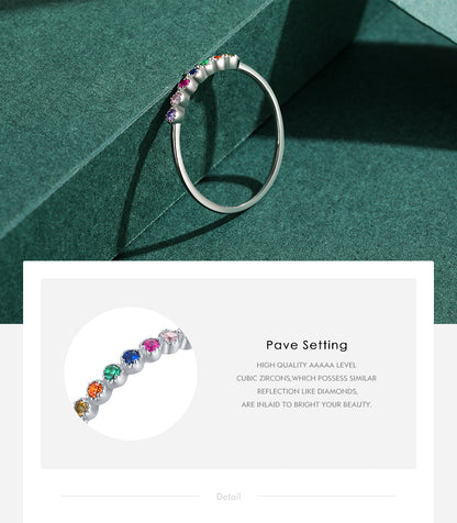 Cute Rainbow Sterling Silver Plating Inlay Zircon 14k Gold Plated Rhodium Plated Rings