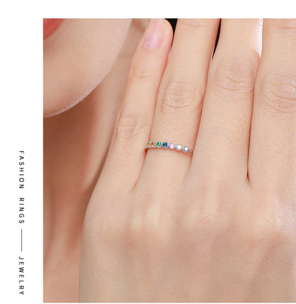 Cute Rainbow Sterling Silver Plating Inlay Zircon 14k Gold Plated Rhodium Plated Rings