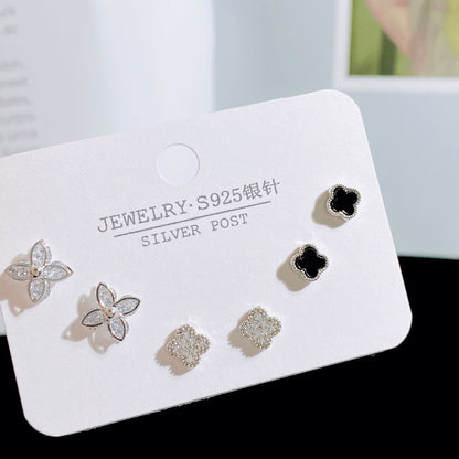 Simple Style Letter Flower Copper Plating Zircon Ear Studs 1 Set