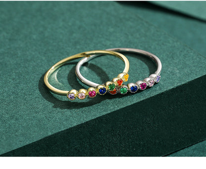 Cute Rainbow Sterling Silver Plating Inlay Zircon 14k Gold Plated Rhodium Plated Rings