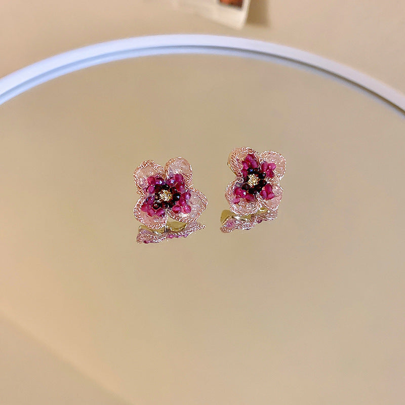 1 Pair Sweet Flower Inlay Copper Crystal Rhinestones Ear Studs