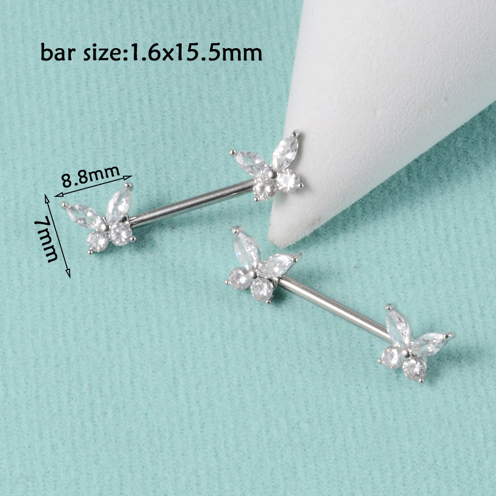 1 Pair Simple Style Moon Stainless Steel Polishing Inlay Zircon Nipple Ring Adhesive Nail