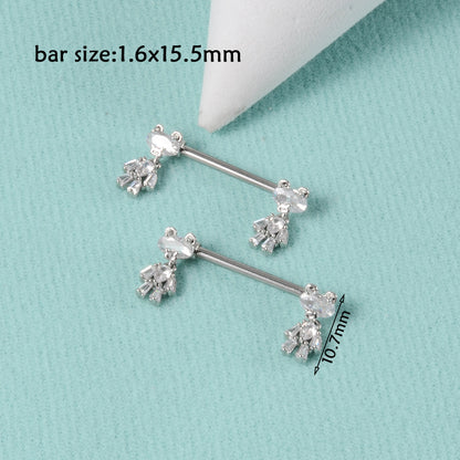 1 Pair Simple Style Moon Stainless Steel Polishing Inlay Zircon Nipple Ring Adhesive Nail