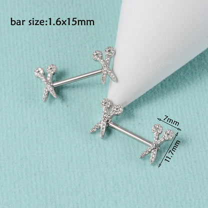 1 Pair Simple Style Moon Stainless Steel Polishing Inlay Zircon Nipple Ring Adhesive Nail