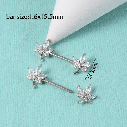 1 Pair Simple Style Moon Stainless Steel Polishing Inlay Zircon Nipple Ring Adhesive Nail