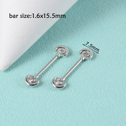 1 Pair Simple Style Moon Stainless Steel Polishing Inlay Zircon Nipple Ring Adhesive Nail