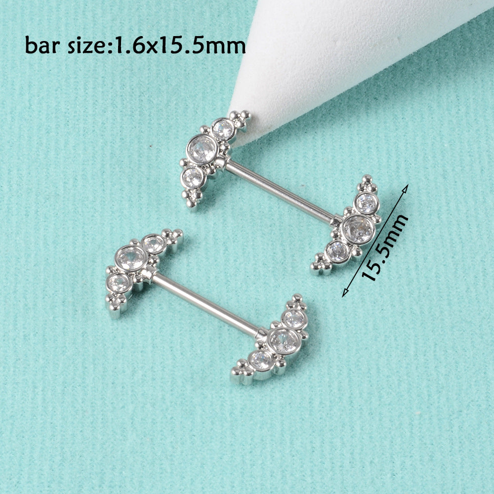 1 Pair Simple Style Moon Stainless Steel Polishing Inlay Zircon Nipple Ring Adhesive Nail