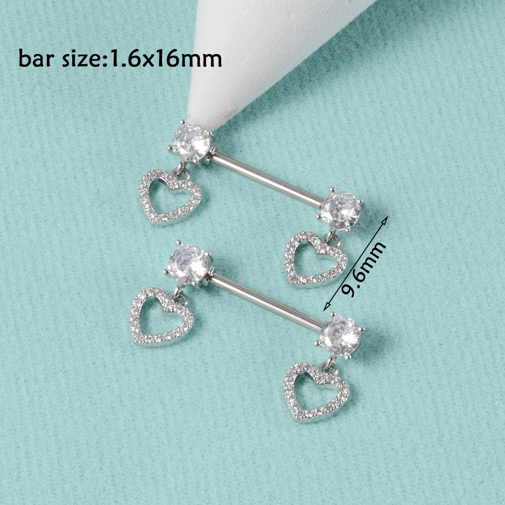 1 Pair Simple Style Moon Stainless Steel Polishing Inlay Zircon Nipple Ring Adhesive Nail