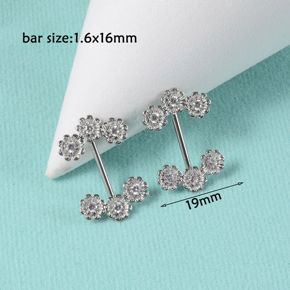 1 Pair Simple Style Moon Stainless Steel Polishing Inlay Zircon Nipple Ring Adhesive Nail