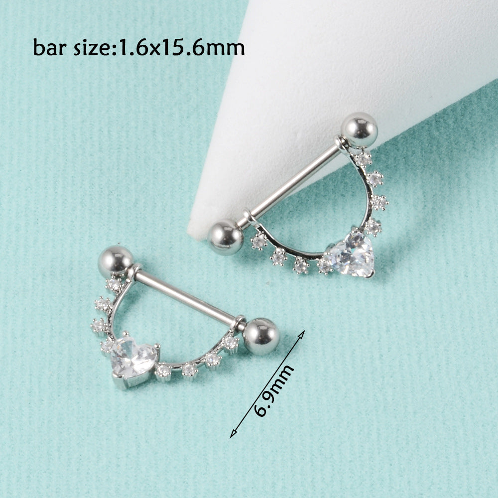 1 Pair Simple Style Moon Stainless Steel Polishing Inlay Zircon Nipple Ring Adhesive Nail