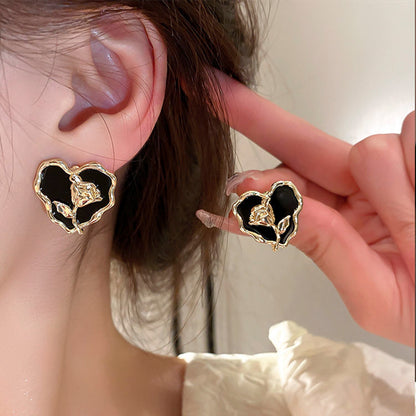 Elegant Korean Style Heart Shape Flower Alloy Irregular Women's Ear Studs