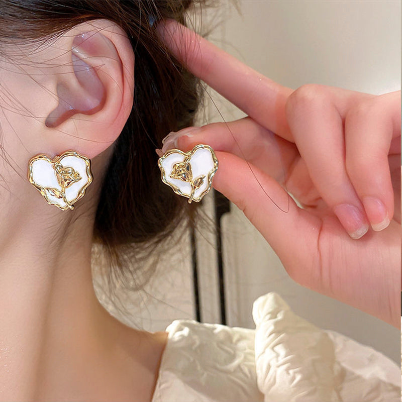 Elegant Korean Style Heart Shape Flower Alloy Irregular Women's Ear Studs
