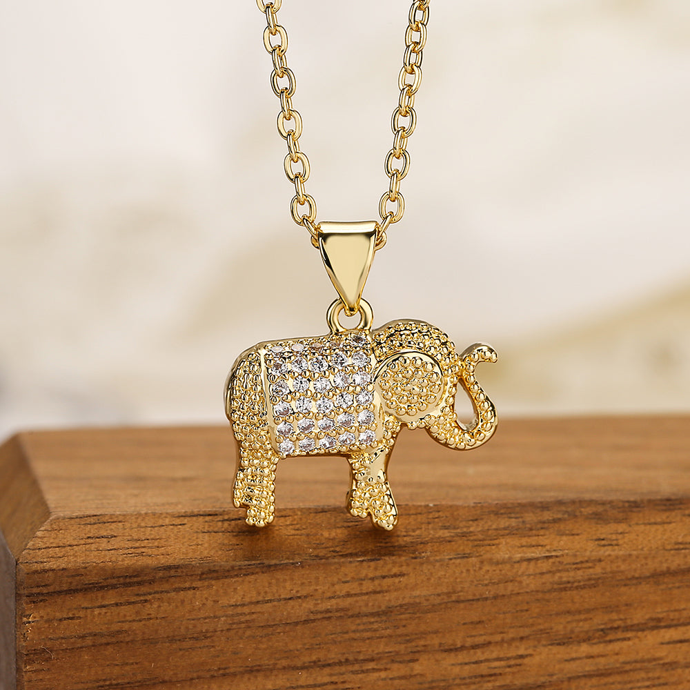 Simple Style Commute Elephant Copper 18k Gold Plated Zircon Pendant Necklace In Bulk