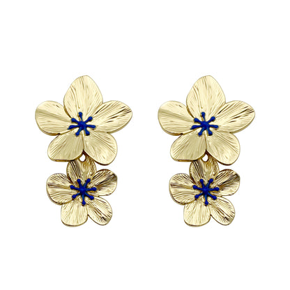 1 Pair Elegant Flower Plating Metal Stainless Steel Gold Plated Ear Studs