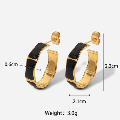 1 Pair Classic Style C Shape Enamel Plating Stainless Steel 18k Gold Plated Ear Studs