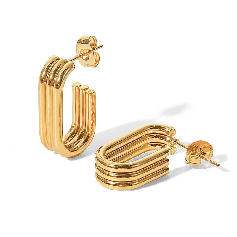 1 Pair Retro Classic Style C Shape Plating Stainless Steel 18k Gold Plated Ear Studs